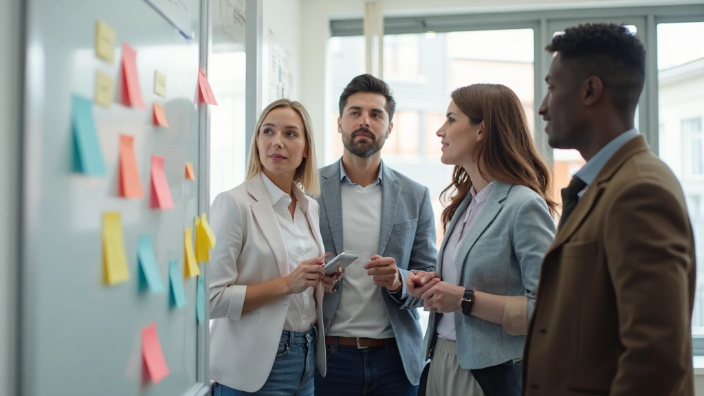 Team brainstorming sesie met creatieve ideegeneratie in moderne werkruimte