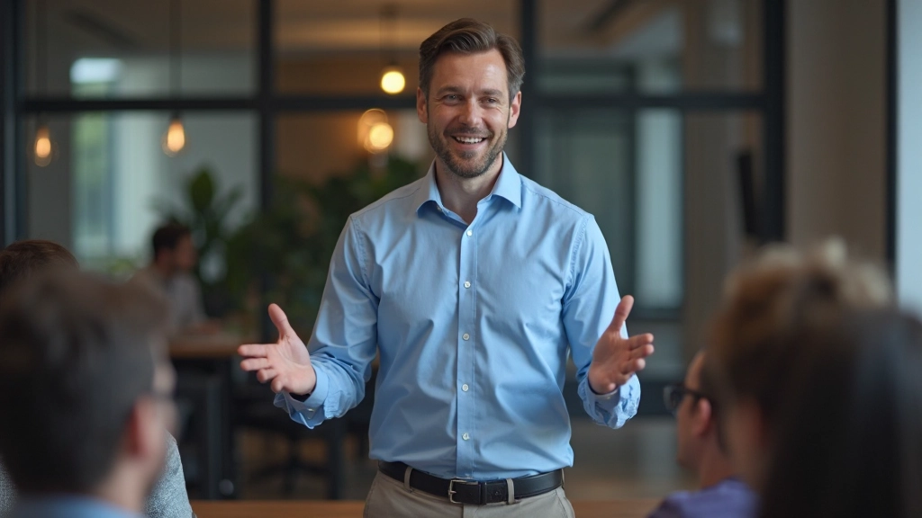 Manager leidt innovatietraining sessie met medewerkers in conferentieruimte